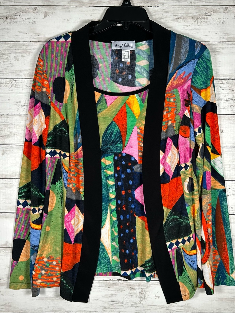 Joseph Ribkoff Abstract Tunic Top Artsy Easywear Travel 2 In 1 Jacket Top Sz 10